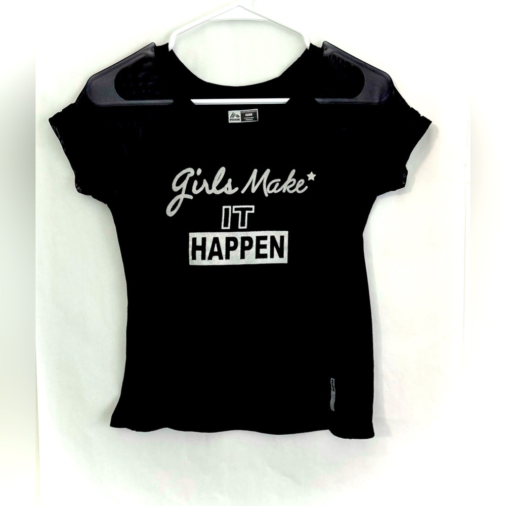 “Girls Make It Happen” Black Tee Shirt W/ Sheer Sleeves